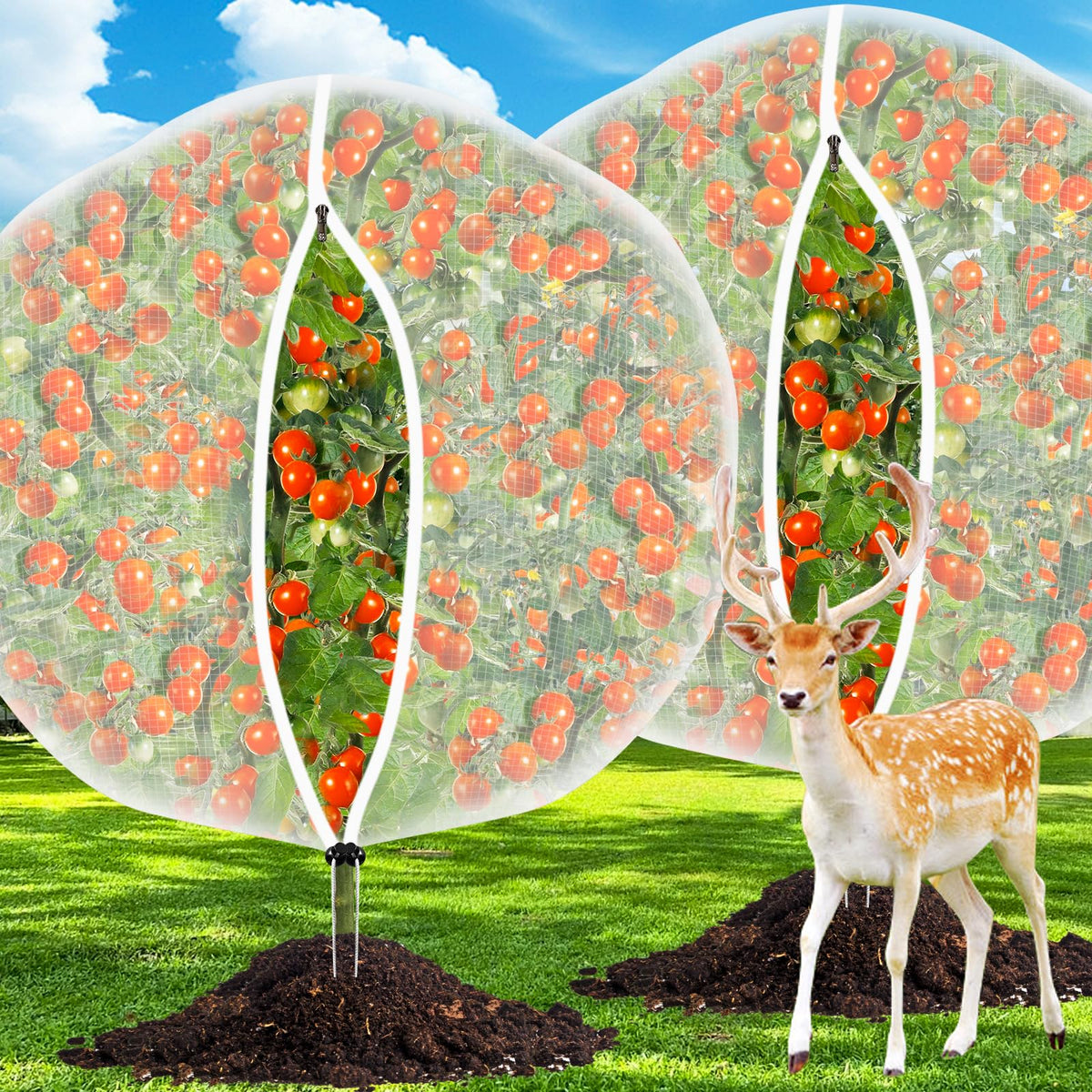 6FT x 6FT Fruit Tree Netting with Zipper and Drawcord, 2Pcs Garden Plant Net Pest Barrier Bag, Insect Bird Mesh Netting Cover for Protect Vegetables Flower Blueberry