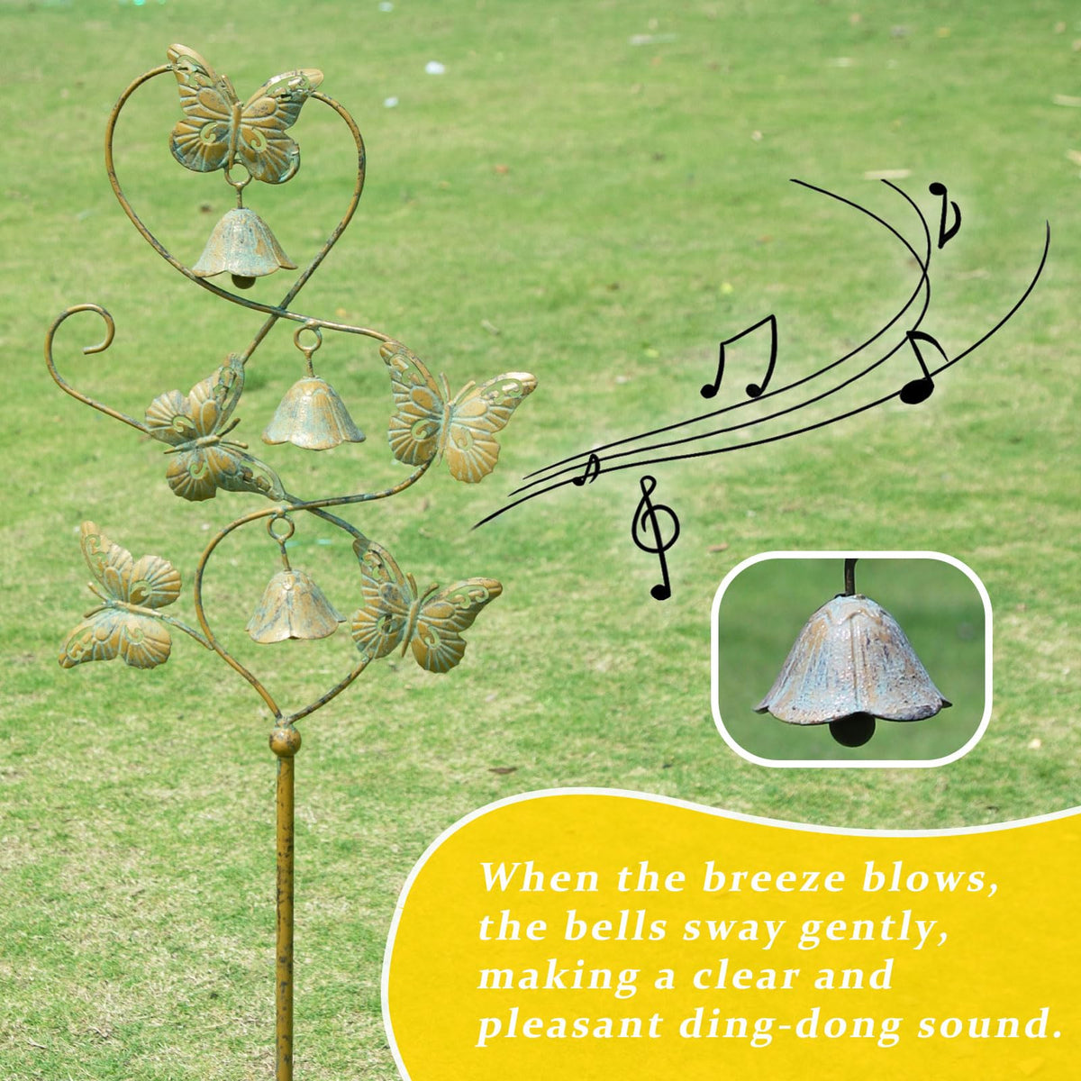 AIHAOKAN Butterflies Garden Stakes with Bells - Decorative Outdoor Yard Art, Decorative Garden Stakes for Outside Garden, Patio, Flower Bed, Pathway.