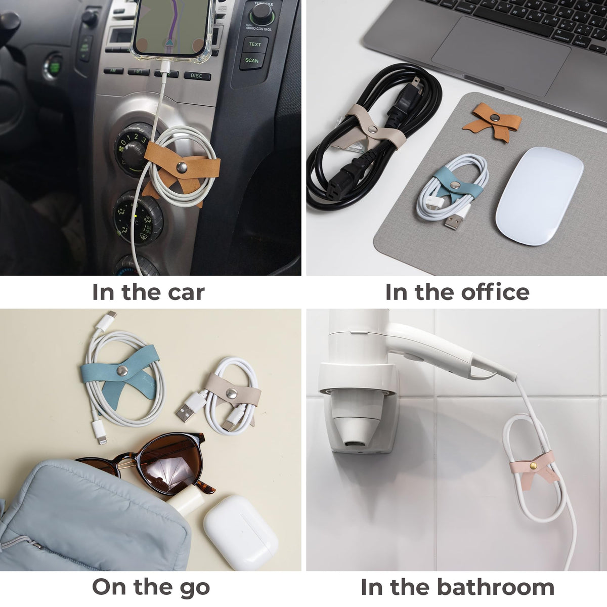 SenseAGE 5 Pack Cord Organizer, Bow Cord Keeper, Cable Organizer USB Holder, Leather Cable Management, Cable Straps, Earphone Winder, Storage Straps for Electronics, Earbuds (Baby Blue, Big)