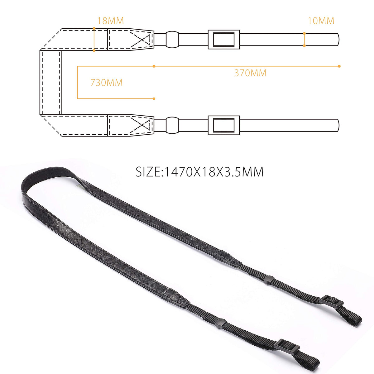 CANPIS CP008 Leather Camera Shoulder Neck Strap compatible with Canon Nikon Leica Fuji Sony Olympus etc. Black Color, Adjustable Length, Slim with Flocking Comfortable Pad