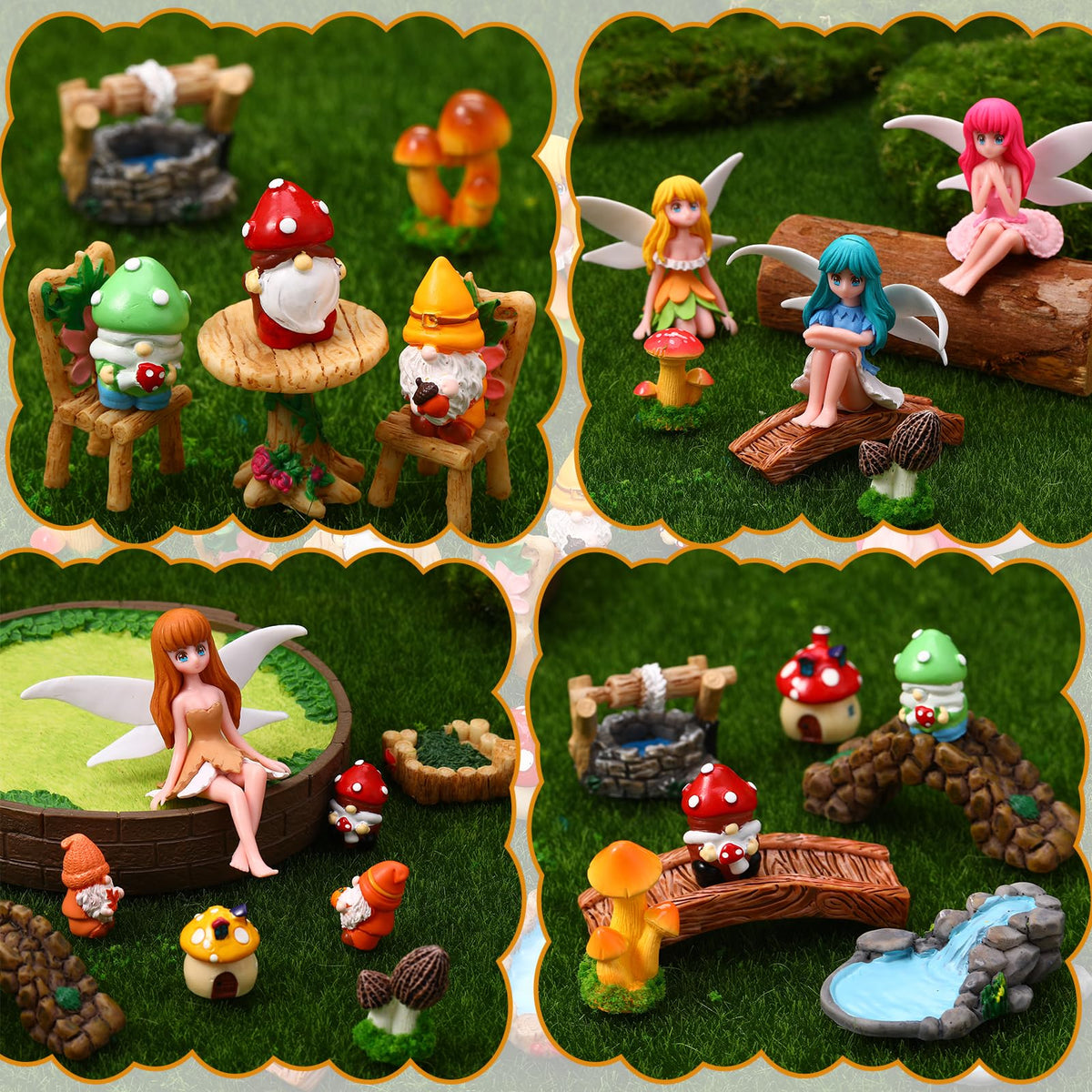 29Pcs Fairy Garden Accessories, Miniature Garden Ornaments Landscape Decorations Mini Fairy Figures Gnome Figure Animal Plant Furniture Set for DIY Terrarium Potted Plants Dollhouse Desk Decor
