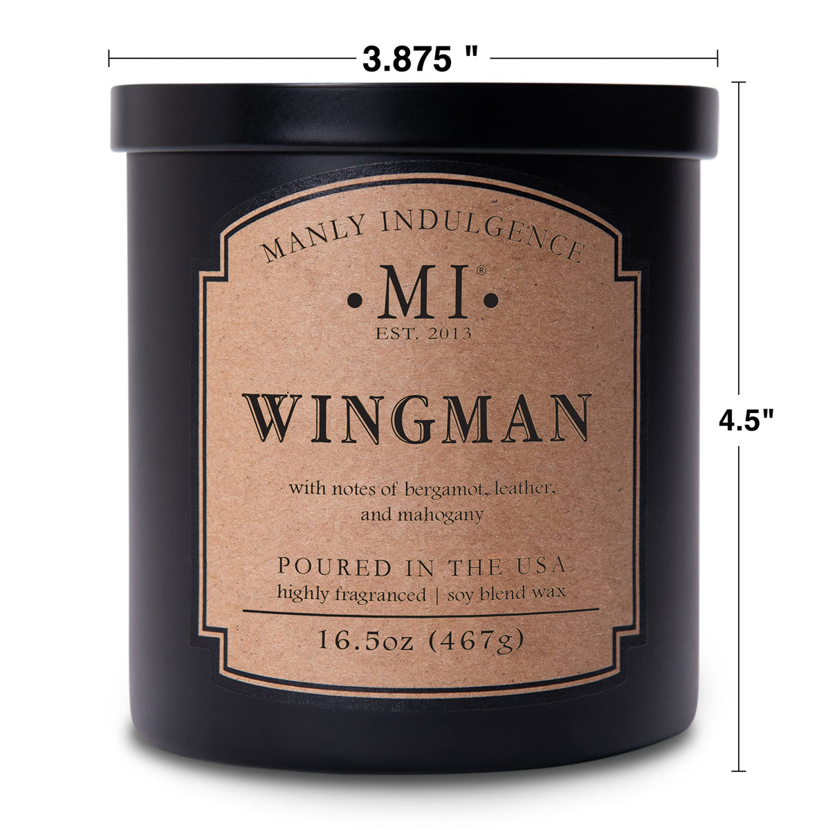 Manly Indulgence Wingman Scented Candles for Men, 2 Wick, 16.5 oz, Premium Soy Blend Wax, 60H Burn, Candles for Home Scented - Made in The USA