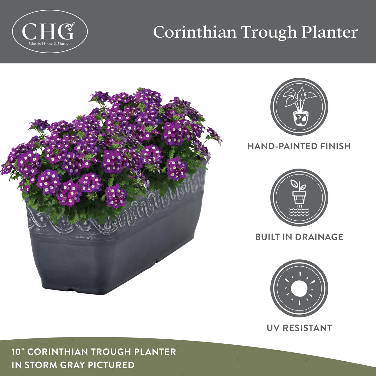 Classic Home and Garden Corinthian Trough Planter, 10", Bronze