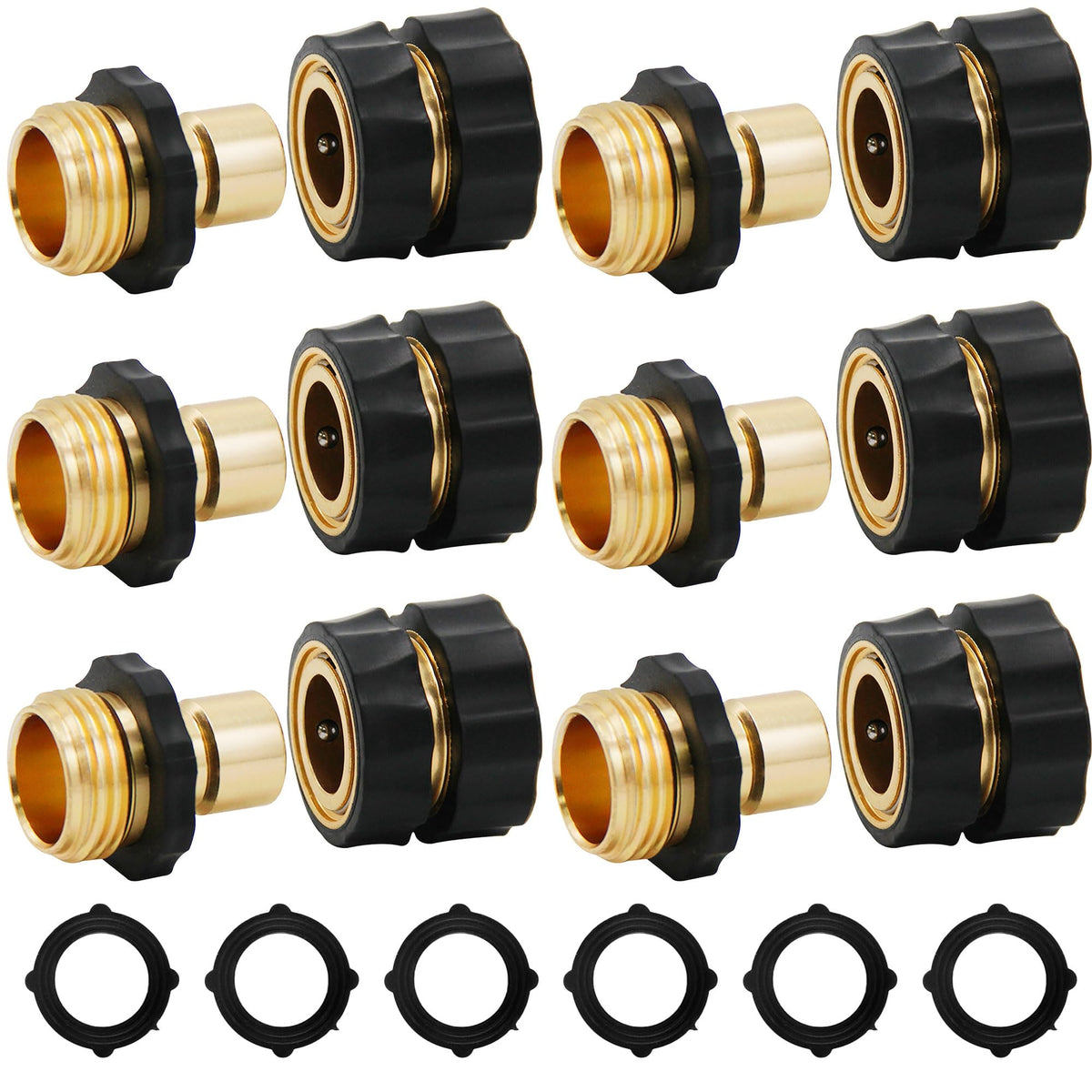 Triumpeek 3/4" Garden Hose Connector, 12 Pieces Garden Hose Quick Connect Fittings, Male and Female Quick Release Garden Hose Connector