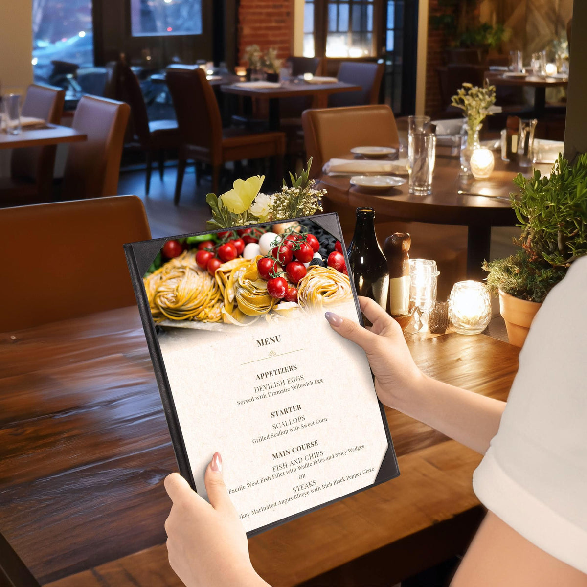 WeChef Menu Holders for Restaurant 8.5"x11" Single Page PU Leather Restaurant Menu Covers with Angled Corners for Wine List Coffee Bar Pub Hotel 5 Pack