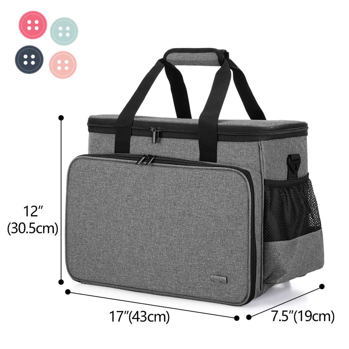 LUXJA Sewing Machine Case with Detachable Dolly and Removable Bottom Pad, Rolling Tote Fits Most Standard Machines, Gray