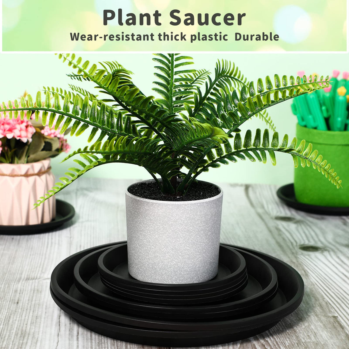 16 Pack Plastic Plant Saucer Black Pot Saucers Round Water Tray Thick Drip Trays for Potted Flower Pan Plant Drainage for Indoor Outdoor Garden, 4 Inch, 6 Inch, 8 Inch, 10 Inch