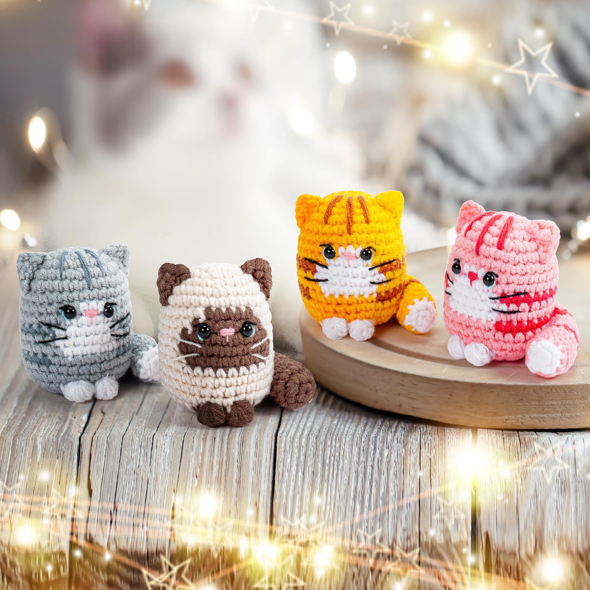 Crochet Kit for Beginners -4 PCS Cat Crochet Kit with Step-by-Step Video Tutorials, Learn to Crochet Kits for Adults, Beginner Crochet Kits for Adults, Animals Cat Crafts Knitting Kit Galentines Gifts