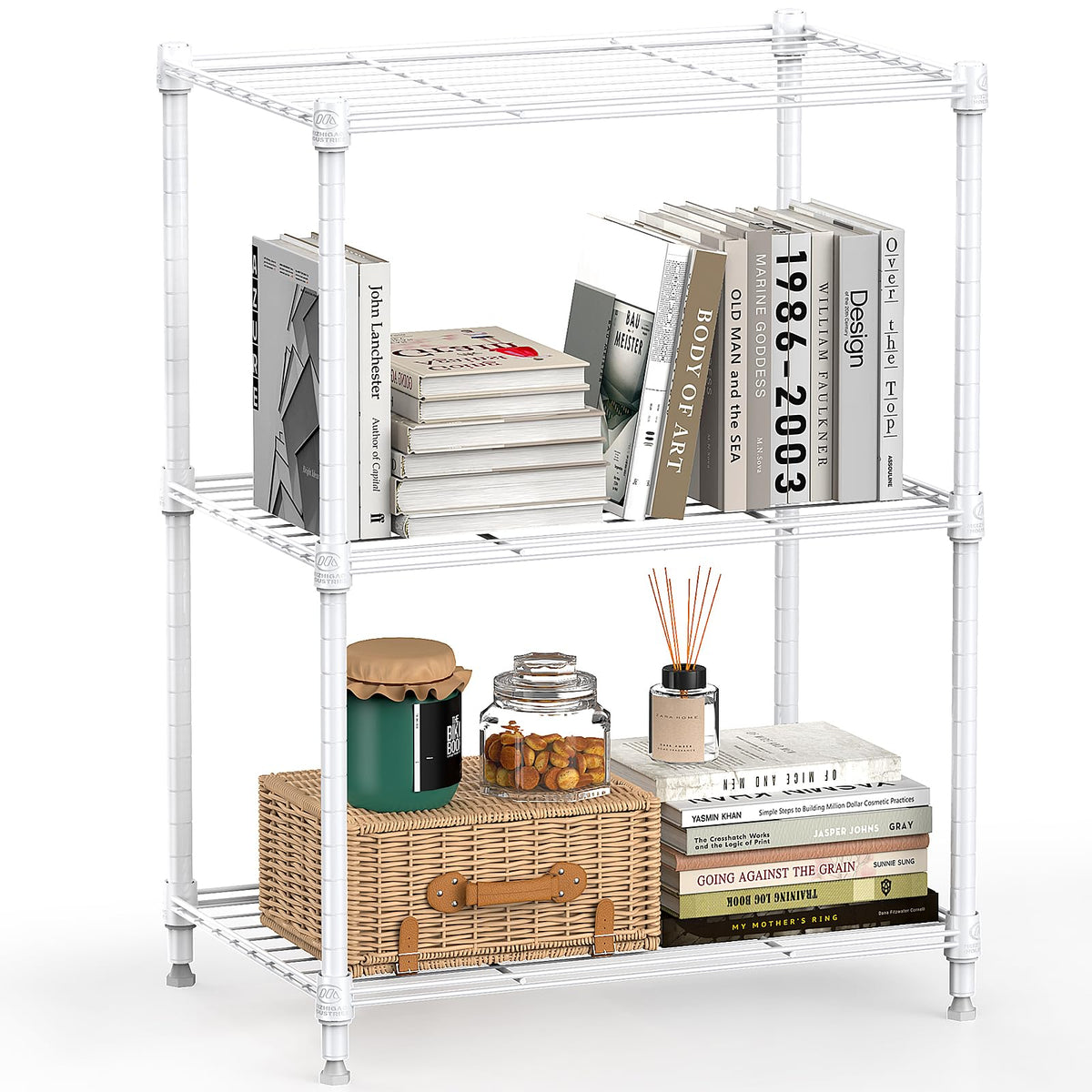 M MZG 450 lbs Wire Storage Shelving 3-Tier Utility Shelving Unit Steel Organizer Wire Rack for Home,Kitchen,Office,White (11.8" D x 17.7" W x 26.4" H)