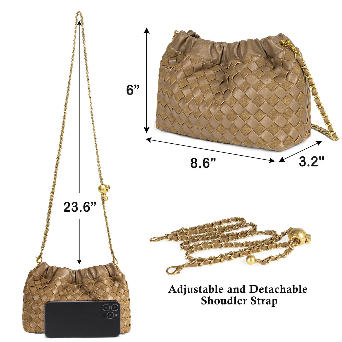 Joryin Woven Women's Crossbody Bag & Evening Purse, Trendy Dumpling Clutch & Hobo Cloud Shoulder Bag Trendy Dumpling Clutch Vegan Leather, Acorn