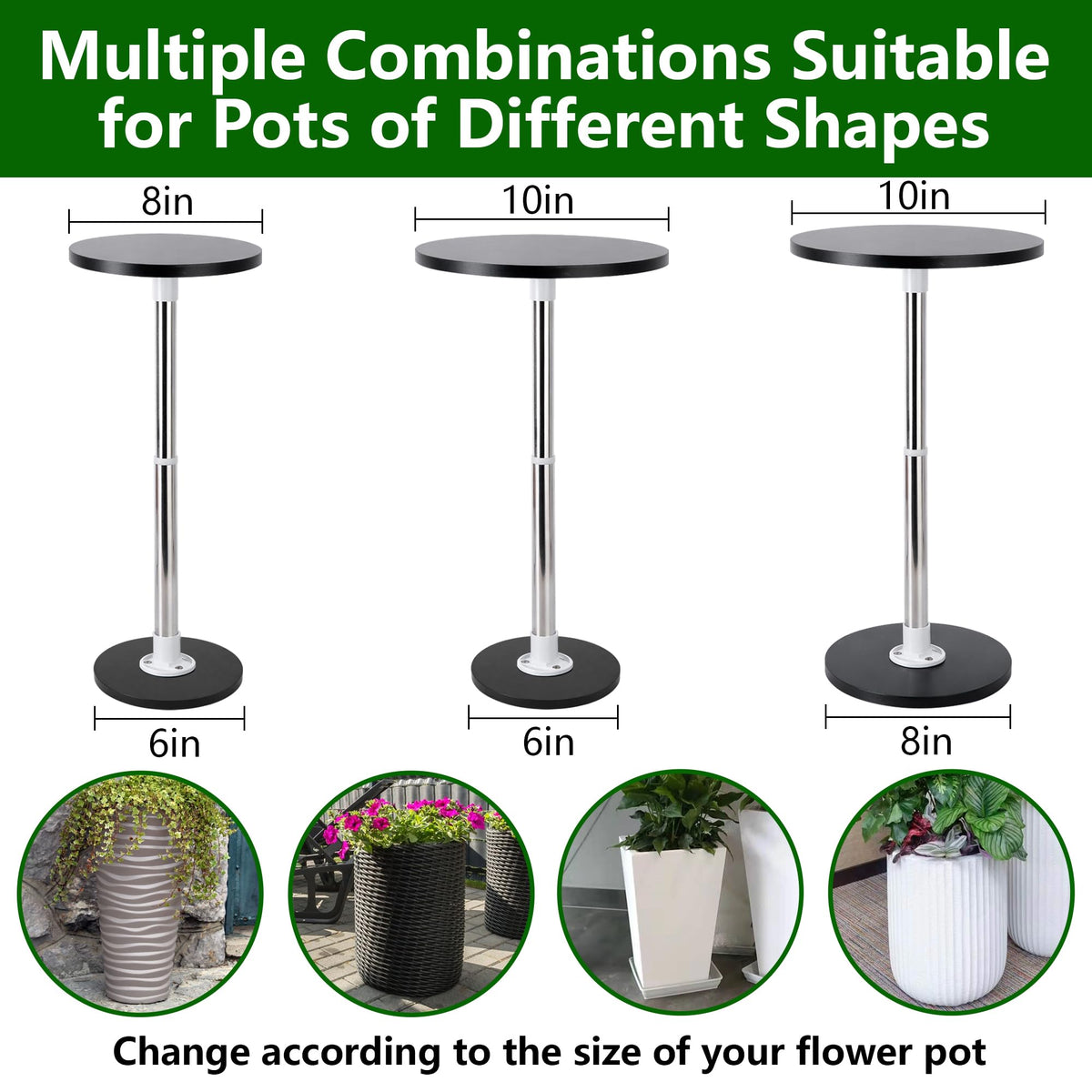 DECOHS 3 Set Adjustable Height Planter Inserts, 10.2-17.3" Rise Stainless Steel Plant Risers for Inside Pot, Planter Fillers Plant Lift Inserts for Large Pots Tall Taper Planters 6" 8" 10" Base or Top