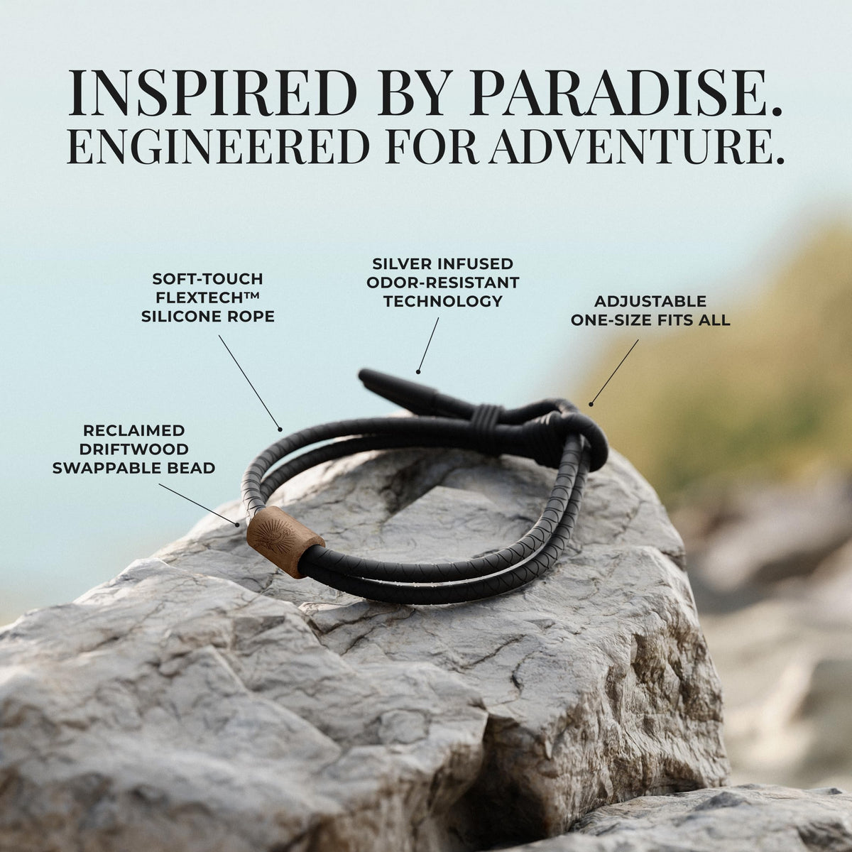 Rowdy Parrot FlexTech Adjustable Silicone Rope Bracelet: Waterproof, Sweatproof, Sunproof, Minimalist Surf, Golf Jewelry for Men - One Size Fits All