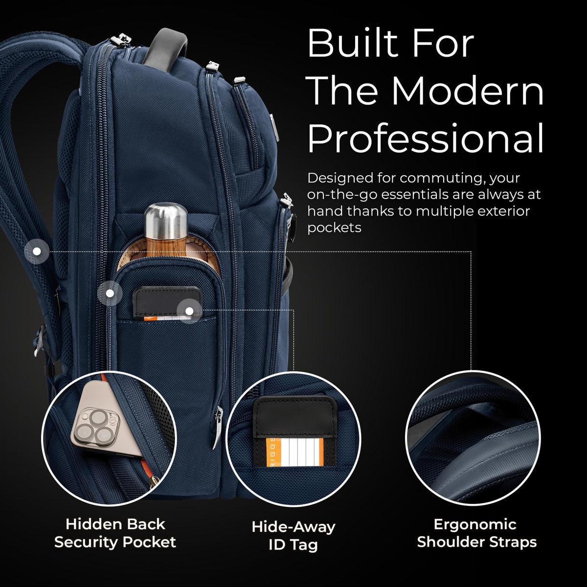 Briggs & Riley Medium Cargo Backpack for Women & Men - Laptop Backpack, For Work & Travel, Lightweight & Durable, Padded Straps, Fits up to 15" Laptop - @work Collection, Navy