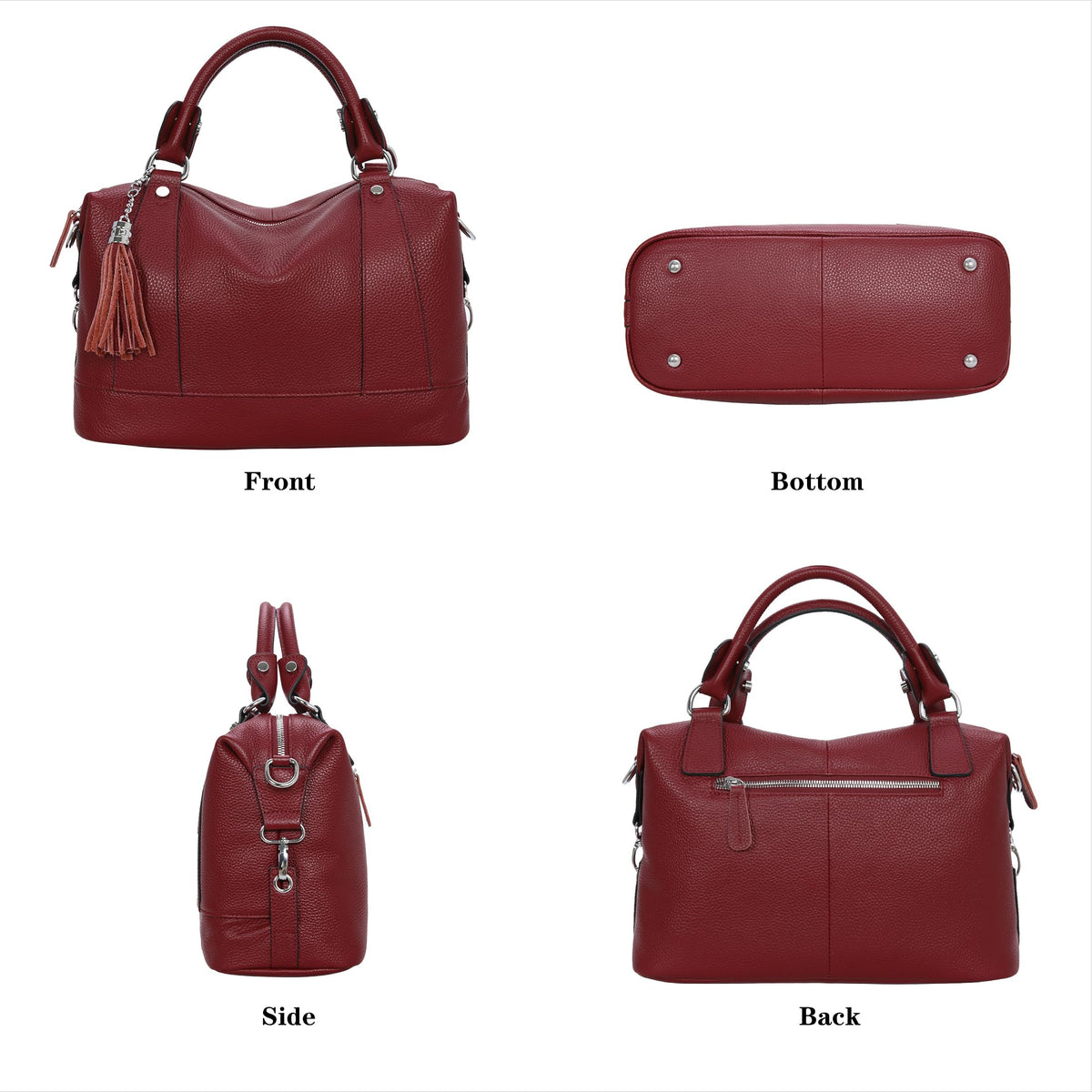 HESHE Soft Genuine Leather Purses for Women Shoulder Handbag Designer Handbags for Woman Hobo Bag Cross Body Purse Women’s Satchel Bag Totes Bags (Wine)