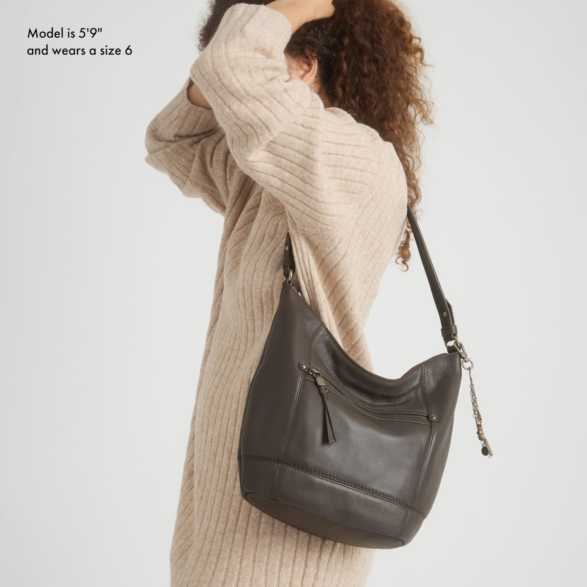 The Sak Sequoia Large Hobo Bag - Premium Leather Women's Handbag for Everyday & Travel - Designer Purse With Shoulder Bag Strap, Zipper Closure and Pockets - Stone