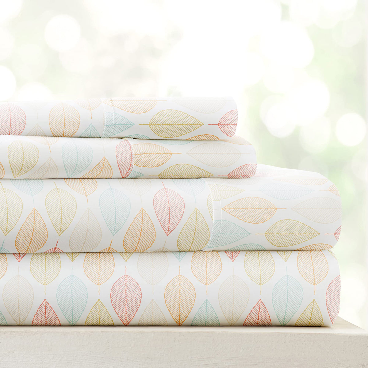 Linen Market Double-Brushed Patterned Microfiber Full Sheet Set 4 Piece – Oeko-TEX Certified Ultra Soft & Wrinkle-Free - 16" Deep Pocket Sheets - Easy Care Full Size - Fall Foliage Yellow