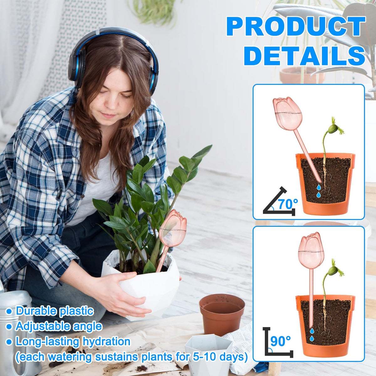 M METERXITY 4-Pack Plant Watering Globes, 9.4 Inch Plastic Self Watering Planter Insert for Indoor/Outdoor Plants, Self Water Devices [Champagne]