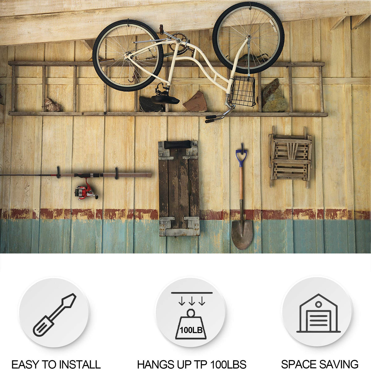 KURUI Heavy Duty Screw in Hooks for Hanging, 12 Pack Bike Hooks for Garage Wall with Screw Anchors, Wall Mount Bicycle Storage for Ceiling, Large Black Plant Hooks for Ceiling