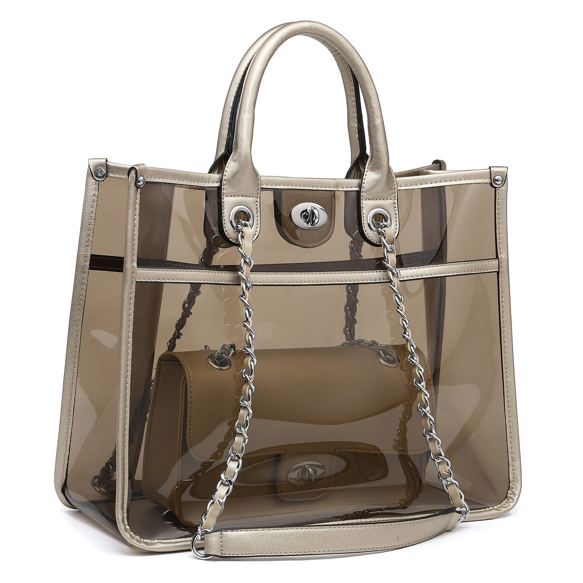 BTF BE TOP FASHION Women Clear Tote Bag for Stadium Events Clear Purse 2 in 1 Crossbody Shoulder Work Bag
