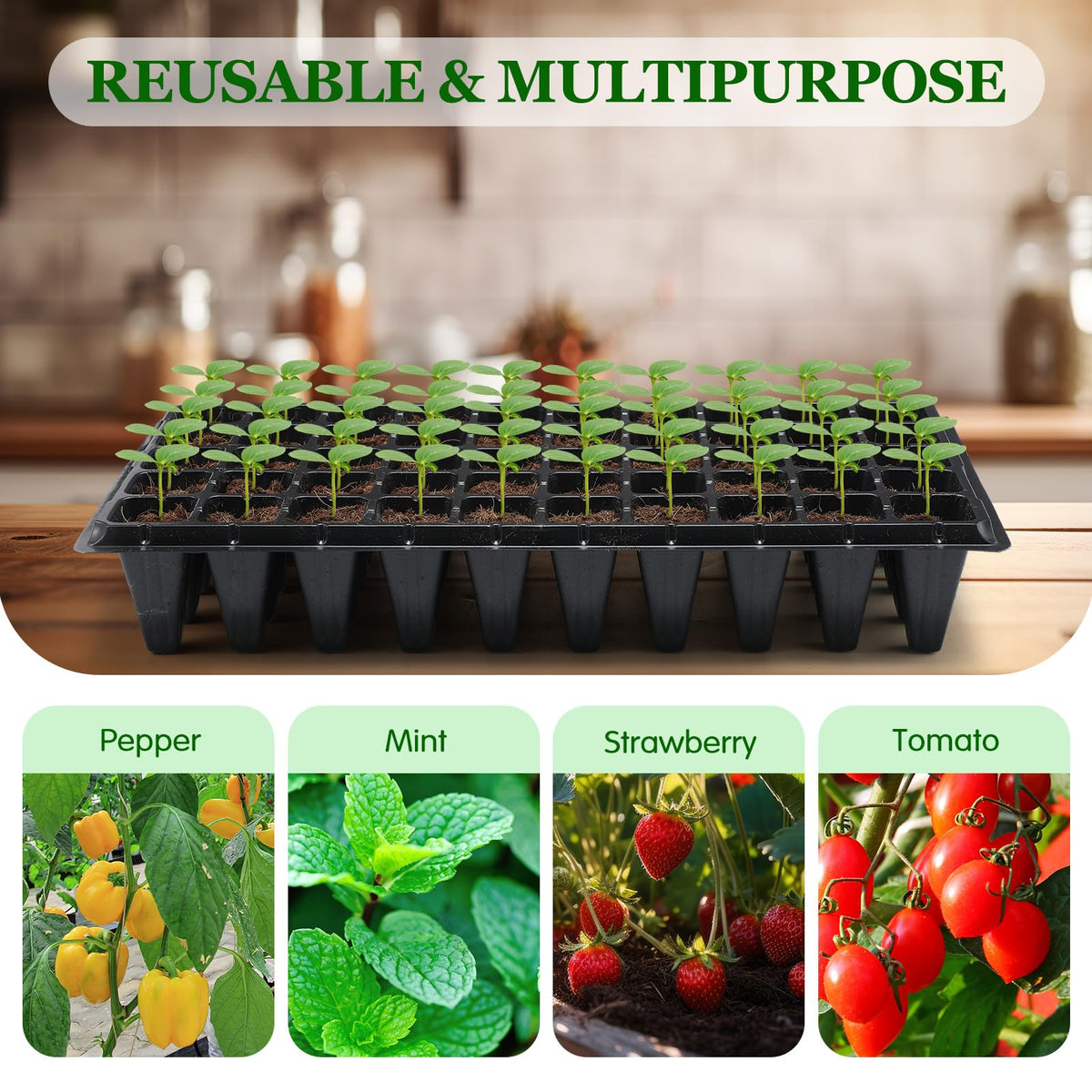 Vesici 20 Pcs 50 Cell Deep Root Seed Starting Trays 3.54" Depth Seedling Plastic Nursery Trays Bulk Thick Plastic Starter Cups for Plants with 120 Labels 2 Plant Tool Germination Gardener Supply