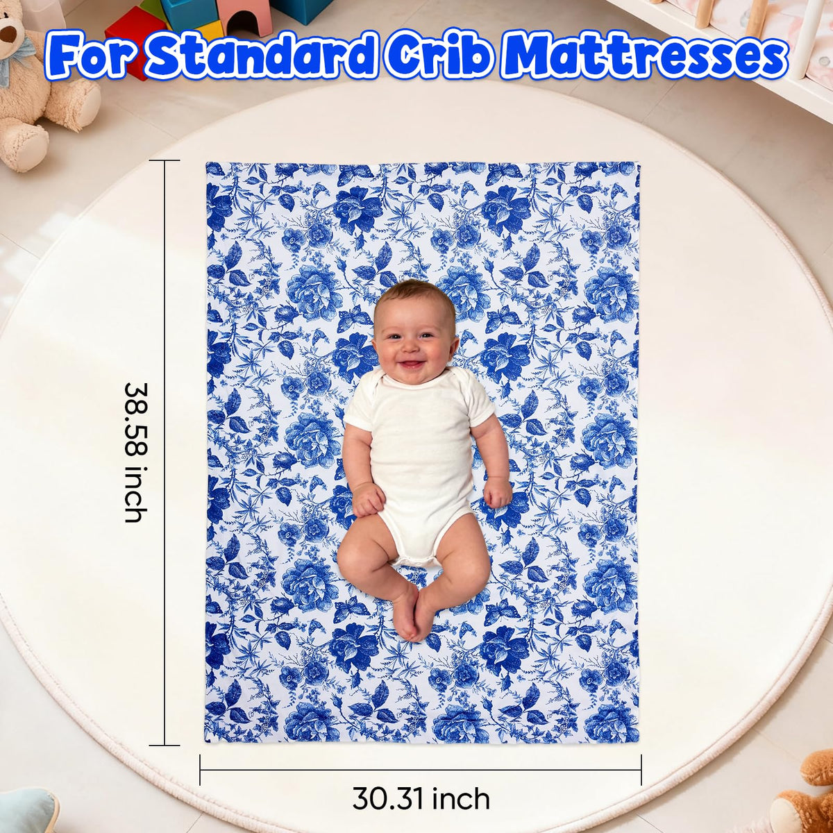 Baby Blanket for Boys Girls Super Soft Double Layer Minky with Dotted Backing Cute Cow Crib Receiving Blanket Bed Throws for Newborns Nursery Stroller Toddler 30 x 40 Inch (Blue Floral)