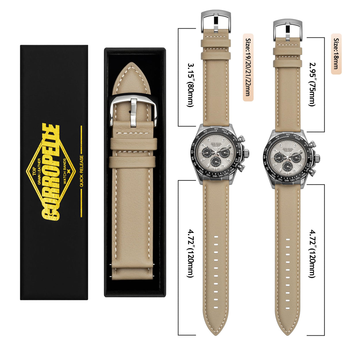 CORROPELLE Leather Watch Band Strap Quick Release, Soft Padded Top Grain Nappa Leather Wrist band for Men Women, Choice of Width 18mm 19mm 20mm 21mm 22mm Replacement band for Watch & Smartwatch