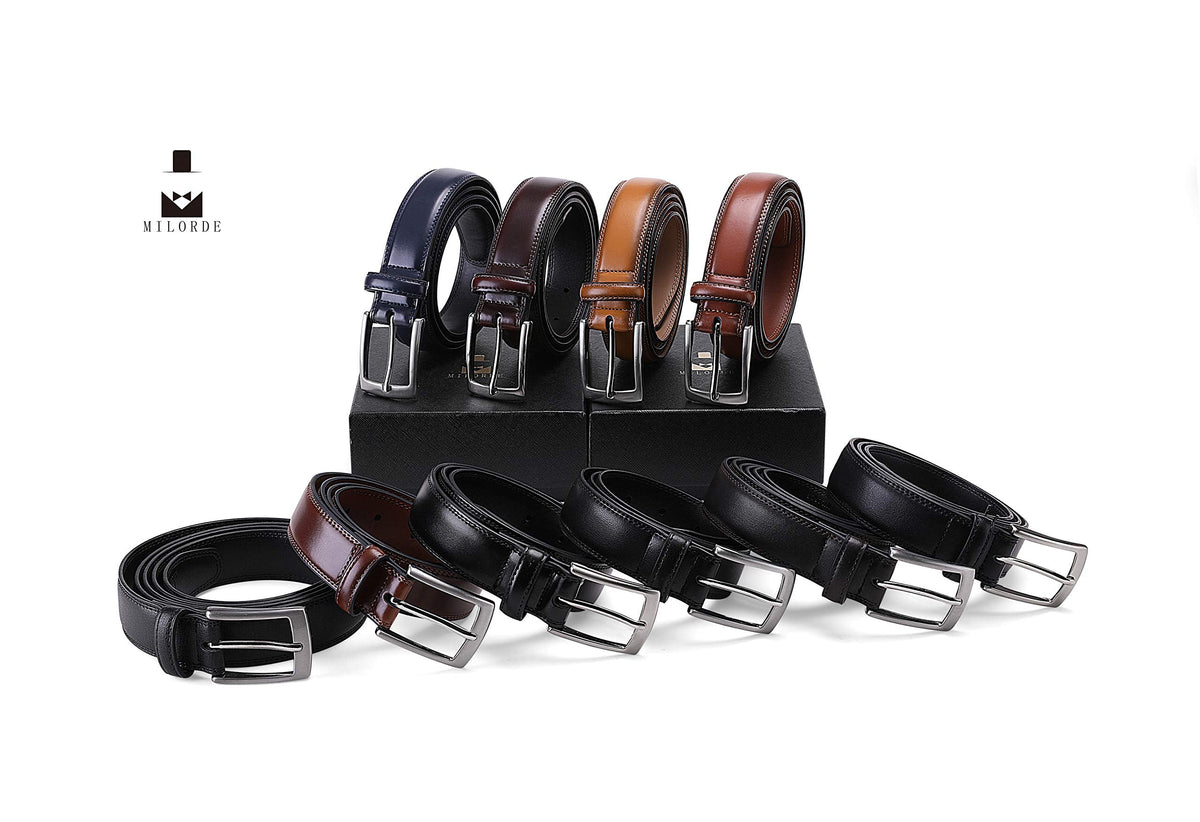 MILORDE Men's Belt, Fashion & Classic Designs for Work Business and Casual (Size 40 (Waist 38), Whole Black)
