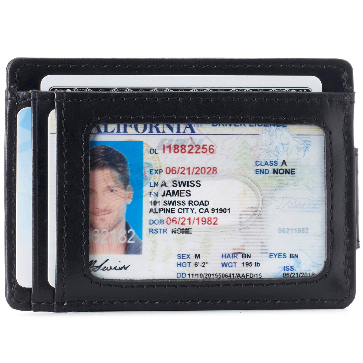 Alpine Swiss Harper Mens RFID Slim Front Pocket Wallet Magnetic Money Clip ID Card Holder Leather Glossy Nappa Black