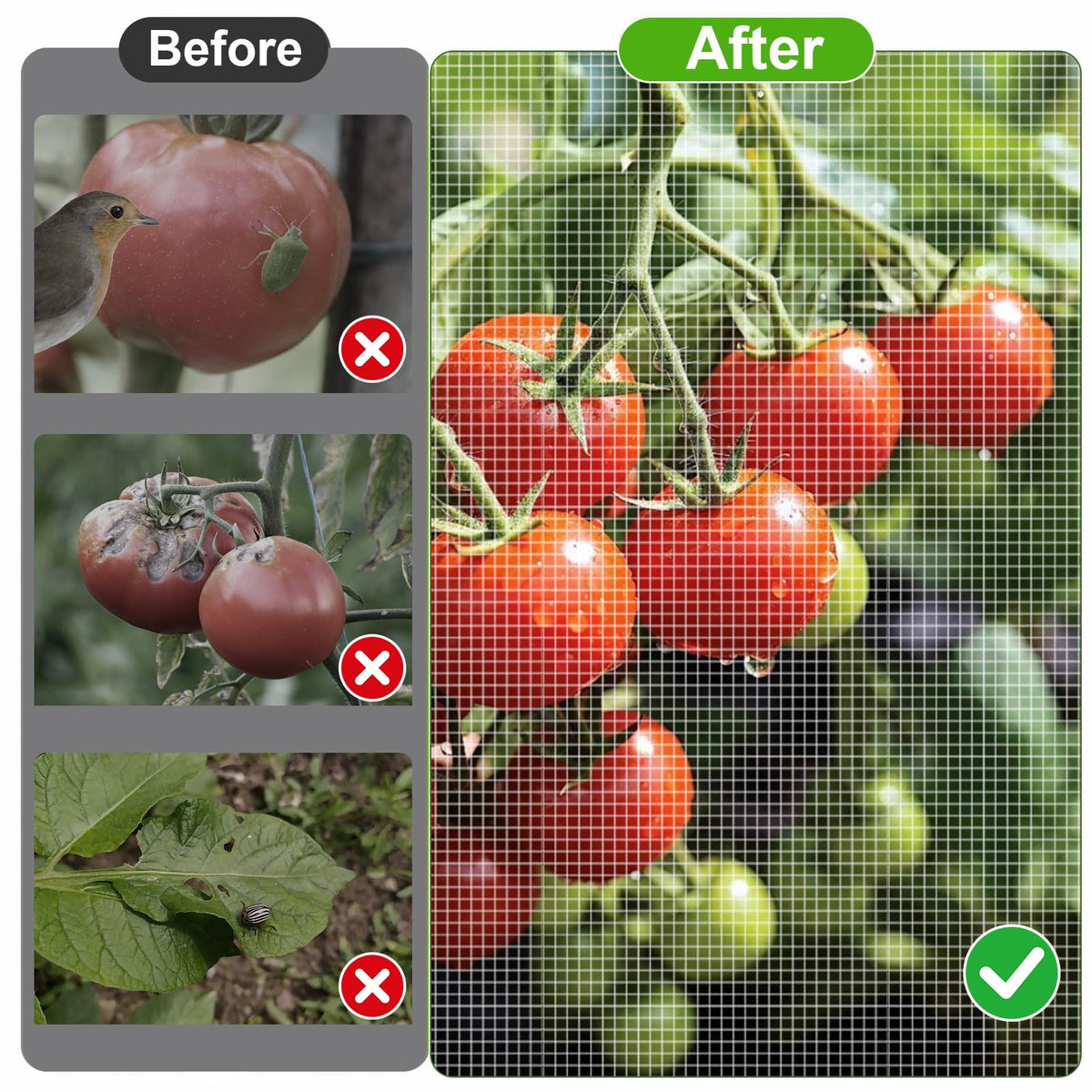 4 Pcs Garden Mesh Plant Cover for Round Tomato Cage, 57" x 15.7" Insect Bird Netting Protection Net Covers with Zipper & Drawstring, Garden Tomato Trellis Netting for Climbing Plants