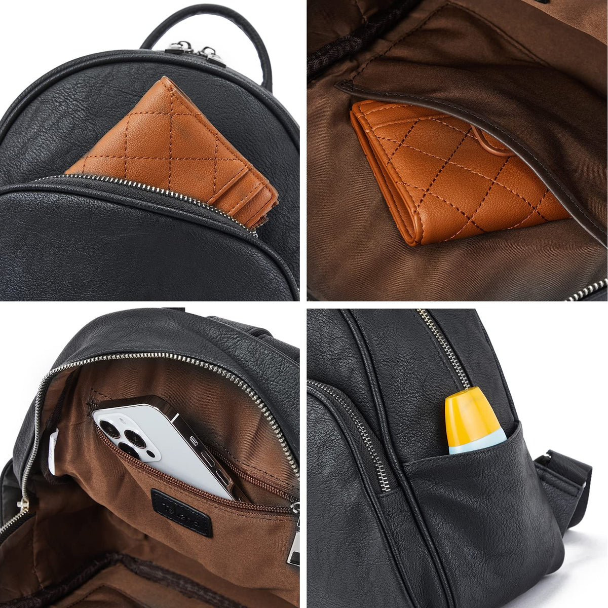 Telena Small Backpack Purse for Women Cute Mini Leather Travel Shoulder Bags Black