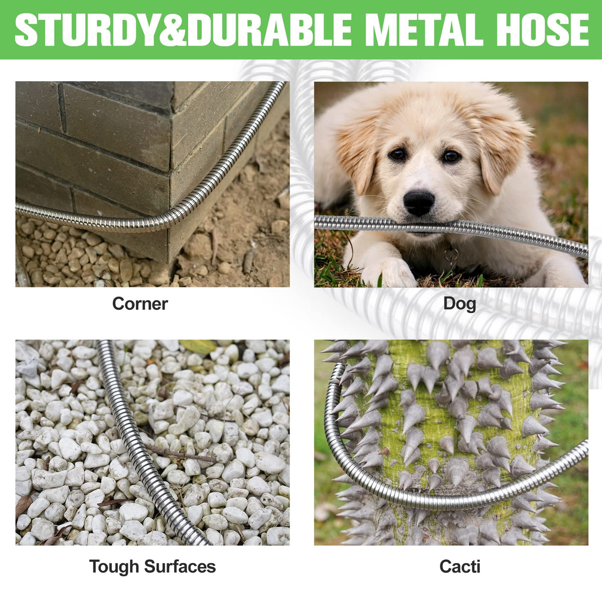 TVKB Metal Garden Hose 150ft Stainless Steel Water Hose Super Tough Flexible Water Pipe with 3/4 inch Brass Fittings and Sprayer Nozzle, Kink & Tangle Free, Rust Proof