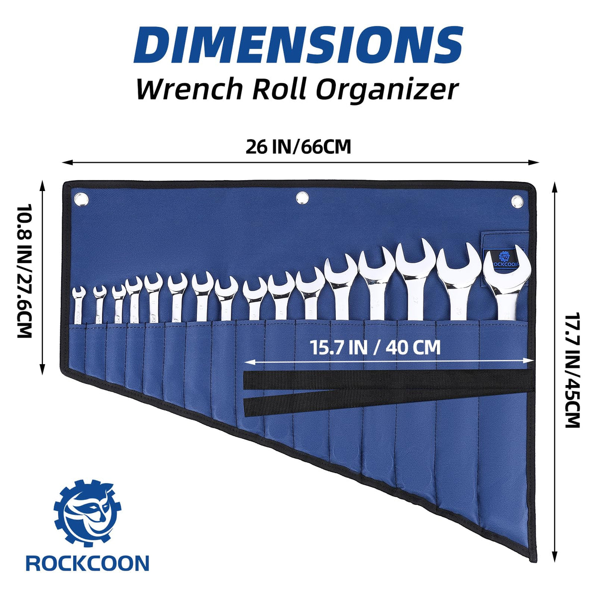 【NO TOOLS】ROCKCOON 16 Pockets Wrench Roll Organizer for 6-32mm Wrenches, Heavy Duty Waterproof Tool Pouch for Wrenches/Screwdrivers/Pliers (Empty Bag Only)