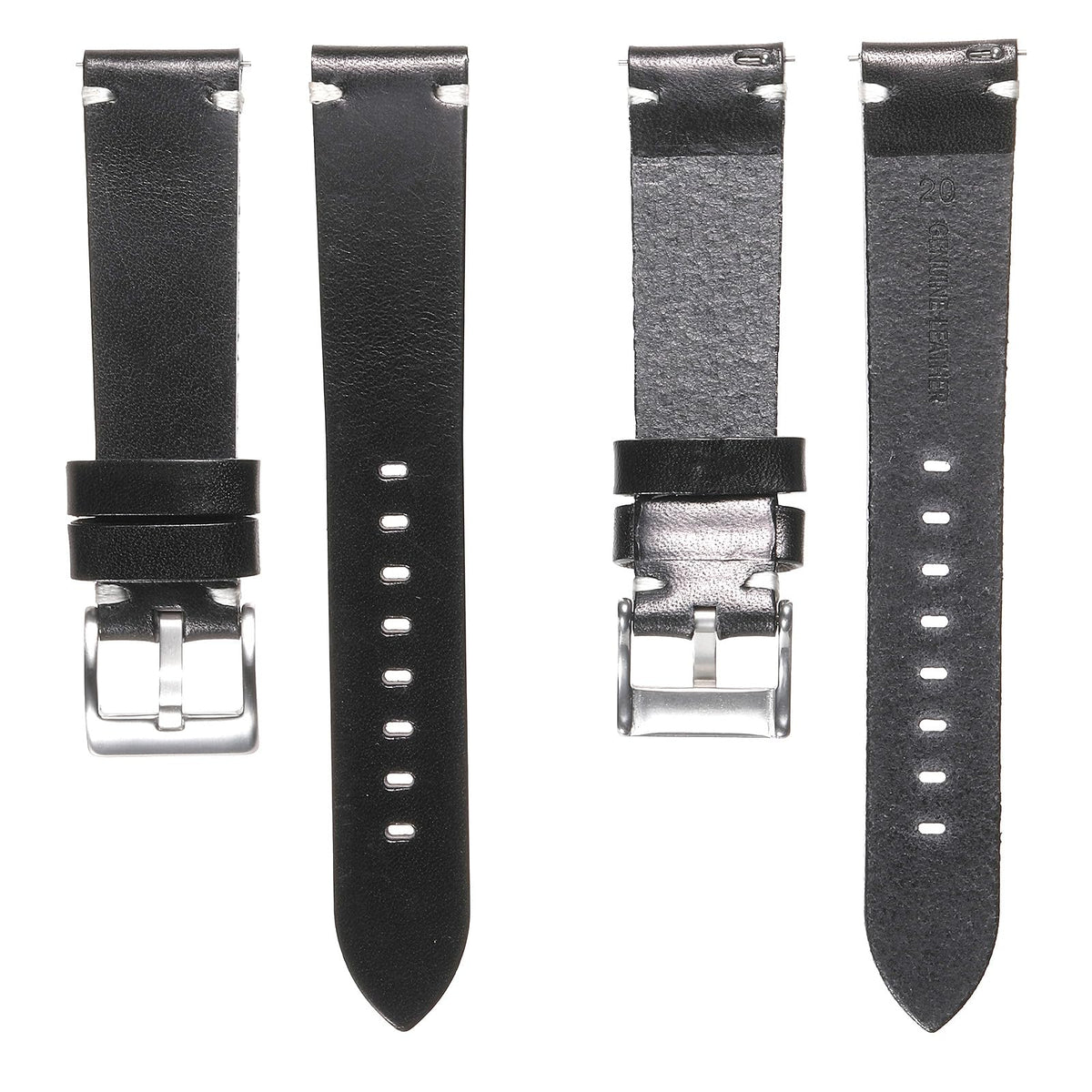 Berfine 20mm Leather Watch Band for Men Women, Vintage Handmade Quick Release Watch Strap Replacement, Thick Single layer, Black