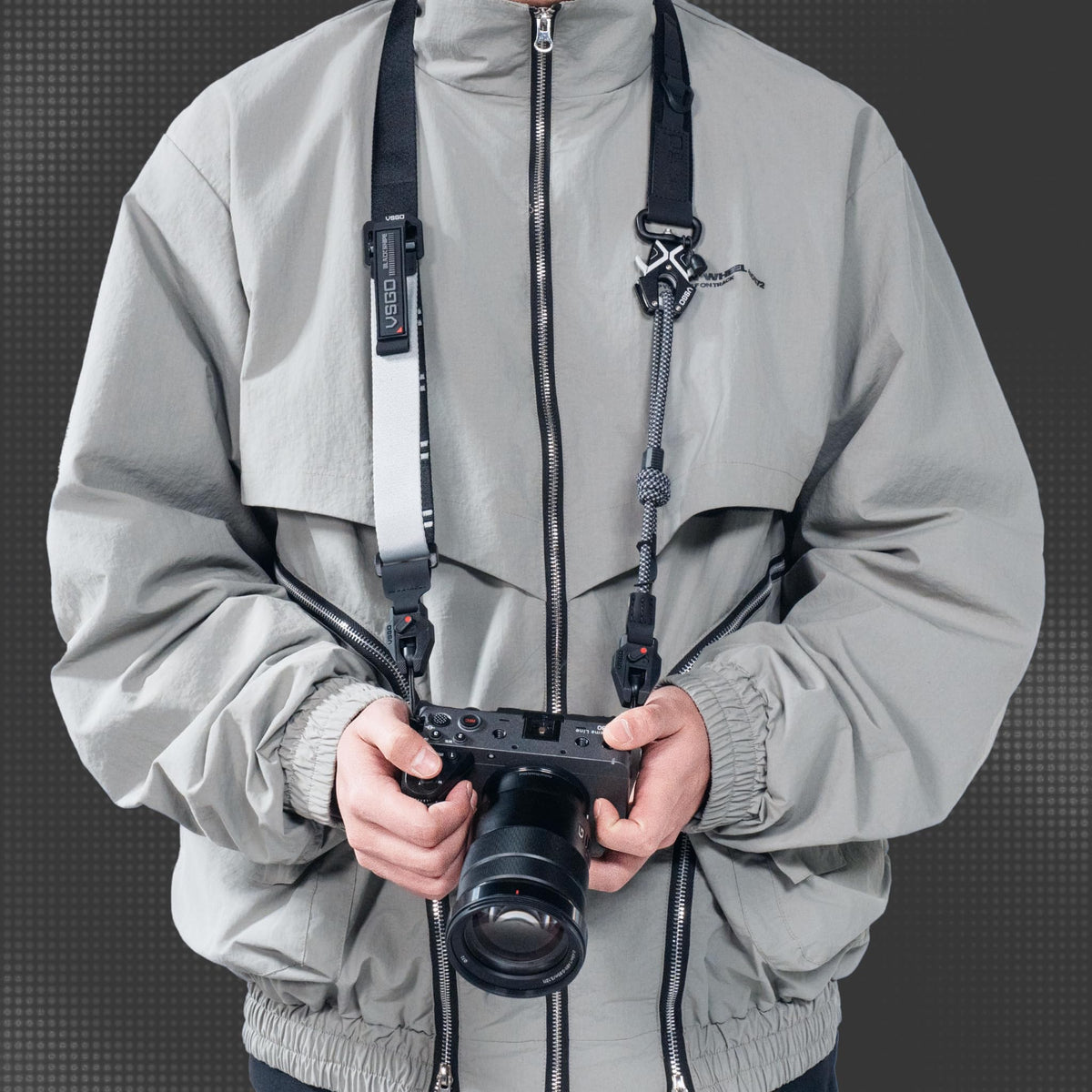 VSGO Black Snipe Urban Camera Strap – Quick Release, Anti-Twist, Comfortable Nylon Sling, Fits DSLR, Mirrorless, Phone & Action Camera, Gray&Black