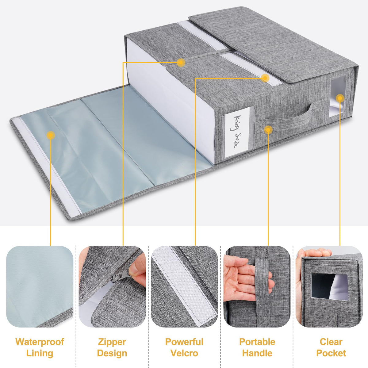 4 Pack Foldable Sheet Organizers for Linen Closet - Twin/Full Size Duvet Cover Set, Grey