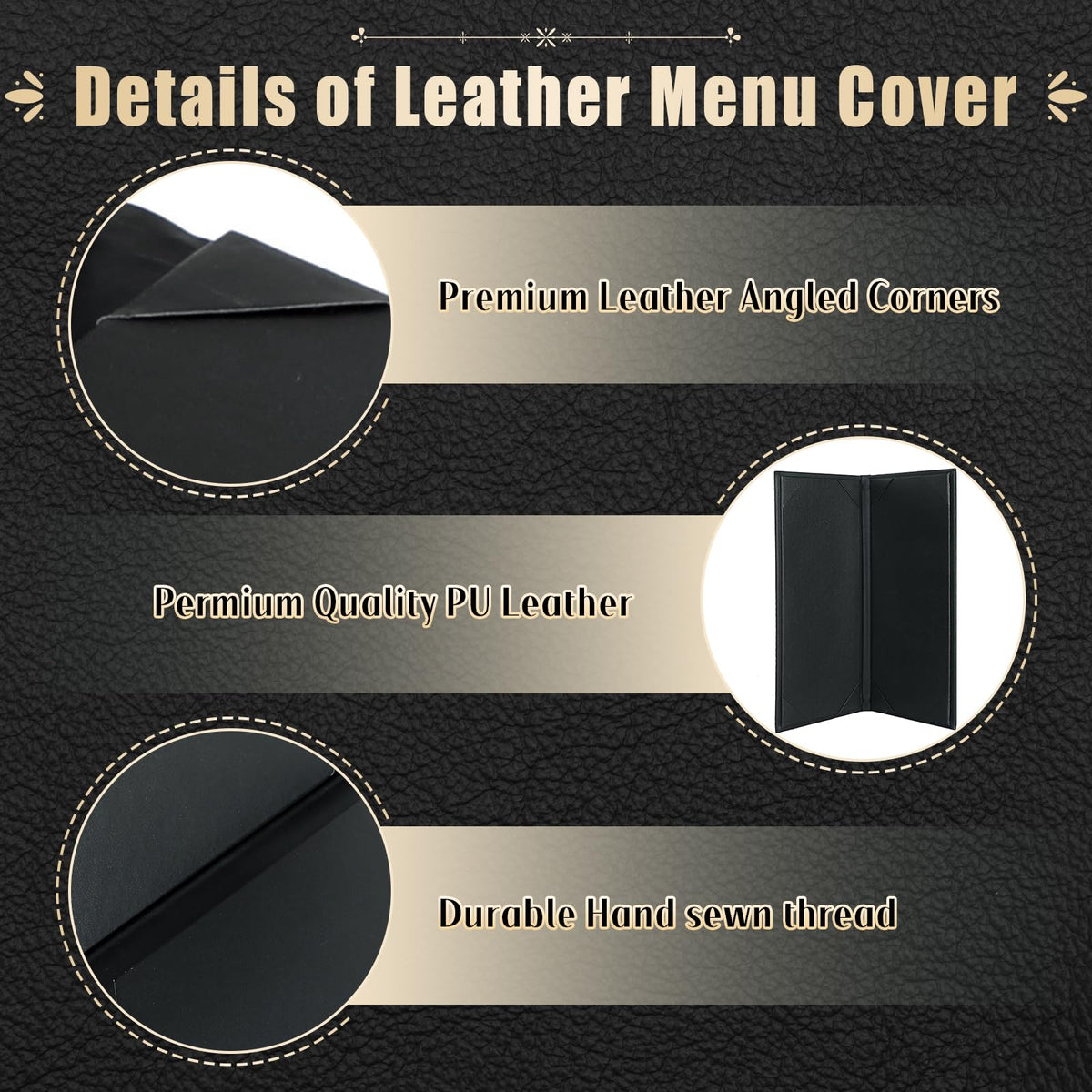 FLKQC Menu Covers 4.25" x 11" – 5 Pack 2 View Black PU Leather Restaurant Menu Holders, Double Panel with Angled Corners for Food Menus, Wine Lists & Drink Specials & Cocktail, Perfect for Parties