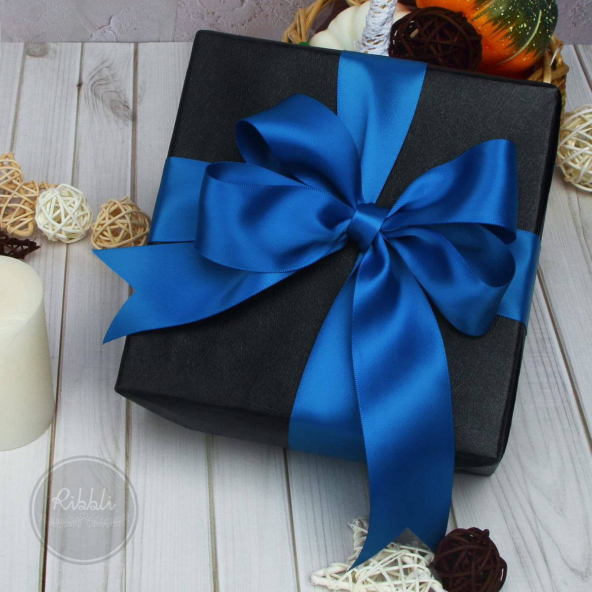 Ribbli Royal Blue Double Faced Satin Ribbon,1-1/2” x Continuous 25 Yards,Use for Bows Bouquet,Gift Wrapping,Wedding,Floral Arrangement