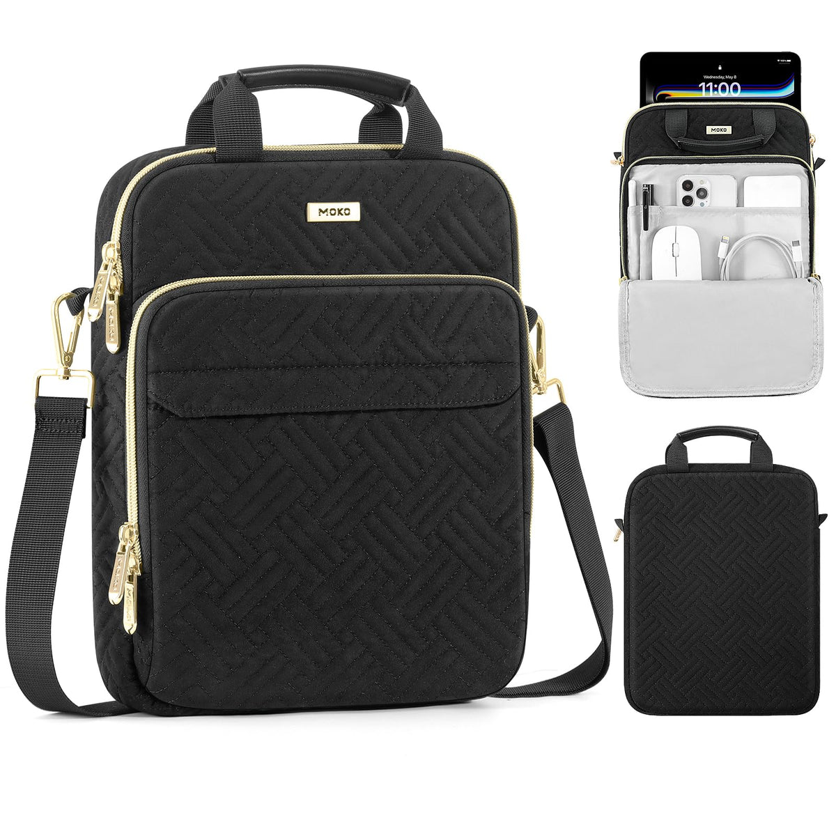 MoKo 13 Inch Puffer Tablet Sleeve Bag for New 13" iPad Air M4 2026 / Pro M5, iPad Pro 12.9" M2&M1, Galaxy Tab S8/S9 Plus 12.4", 360° Edge Protection Puffy Bag with Handle & Shoulder Strap, Black