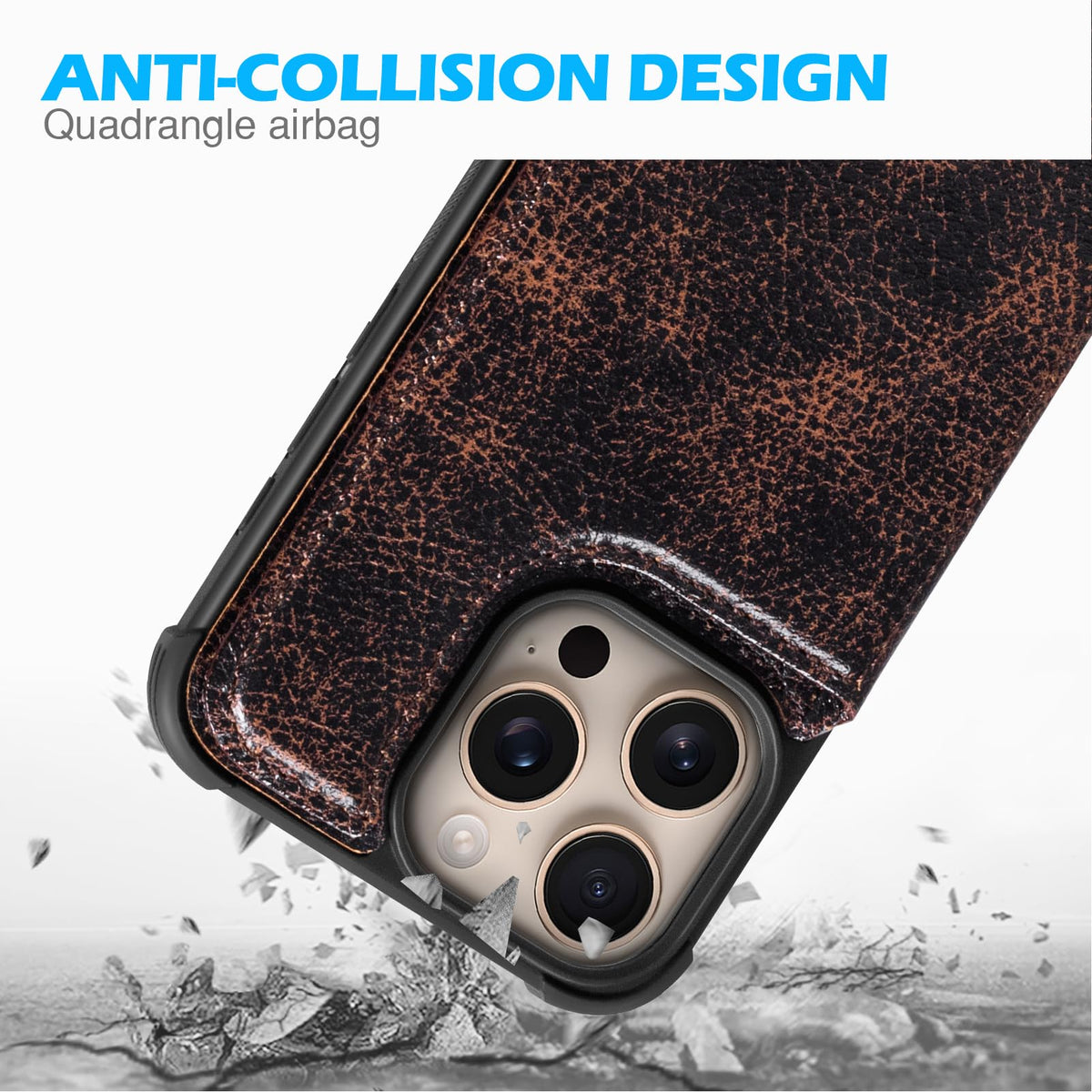 RMAWRAD Wallet Real Leather Case Compatible with iPhone 15 Pro Max 6.7",Genuine Leather，Shockproof, Anti-Fall Case, Flip Cover, with Card Slot, Double Magnetic Buckle, Kickstand, Coffee