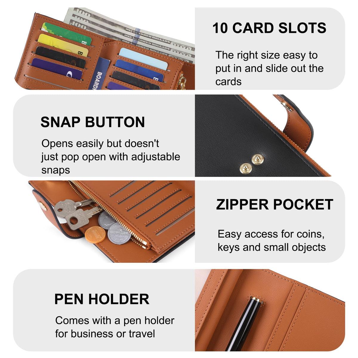 yiijay Wallet Women RFID Blocking Multi Cards Wallet Credit Card Holder for Women Large Capacity Lady Leather Trifold Travel Wallet with Pen Holder