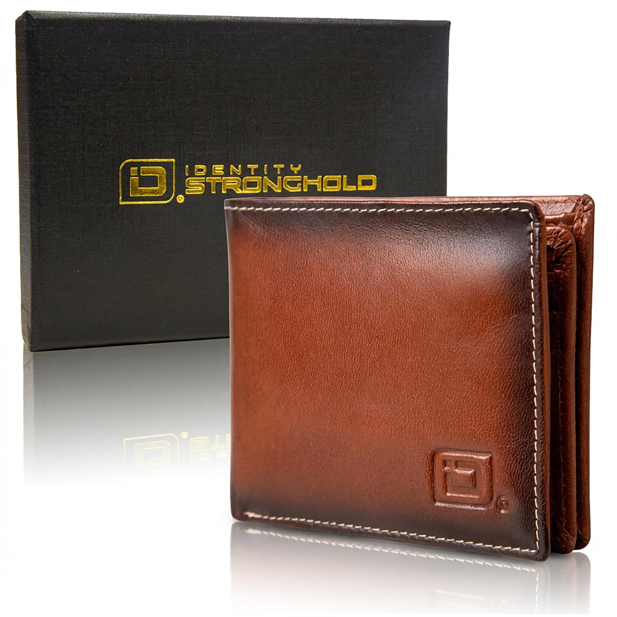 ID Stronghold Extra Capacity Bifold Wallet for Men - RFID Blocking Genuine Leather Wallet (Antiqued Brown)