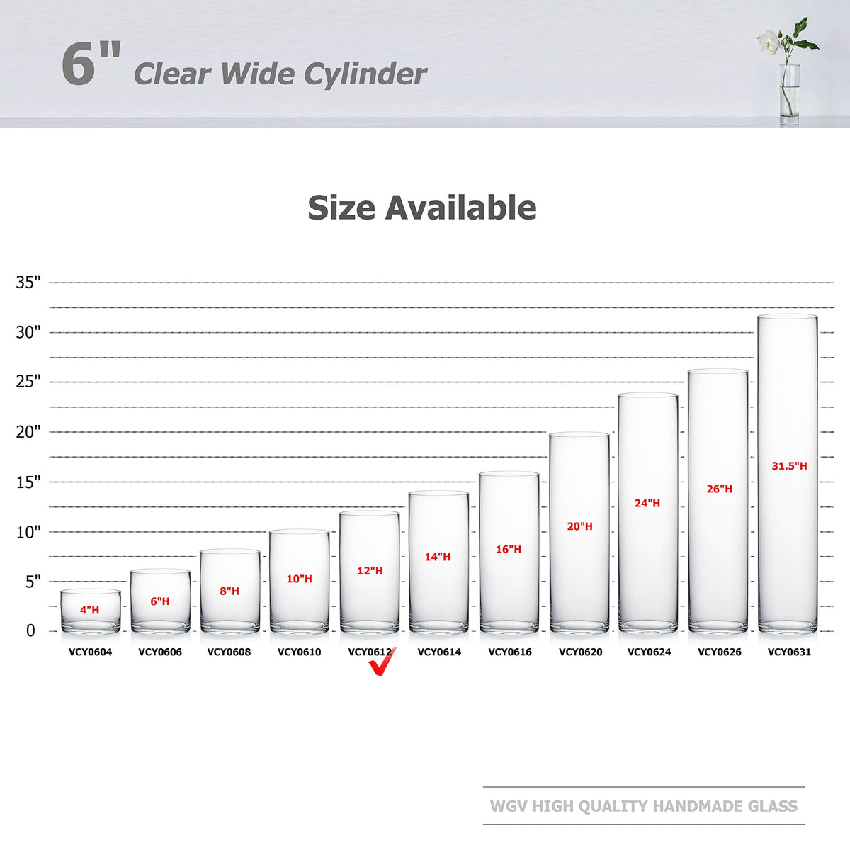 WGV Cylinder Vase Bulk, Width 6", Height 12", Clear Glass Container Terrarium Candle Holder for Wedding Centerpiece, Party Event, Home Office Decor, 4 Pieces