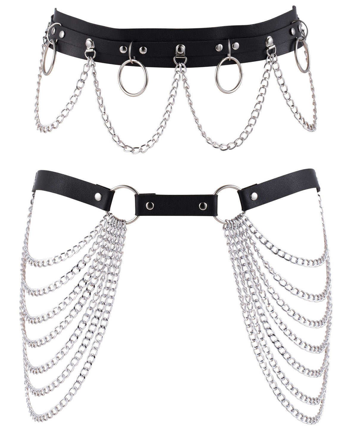 YOVORO 2PCS Punk Waist Belly Chain Belt for Women Leather Layered Body Chain Dance Pary Body Accessories Jewelry