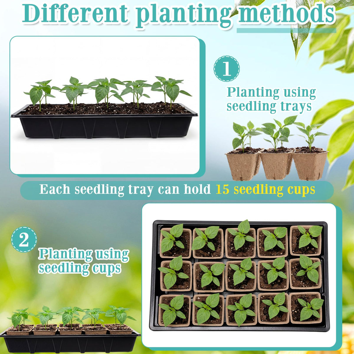 Baderke 8 Sets Seed Starter Tray Kit Including 120 Peat Pots for Seedlings 8 Plastic Growing Trays with Dome 120 Plant Labels and 4 Garden Tools for Outdoor Indoor Garden Plant