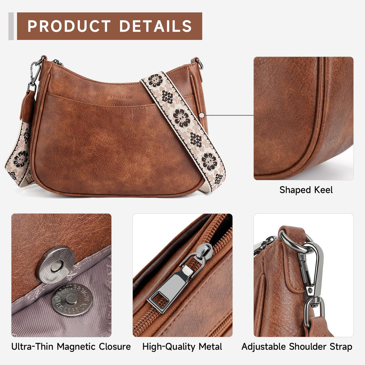 APHISON Trendy Leather Crossbody Purse with Adjustable Strap, Women's Shoulder Handbag