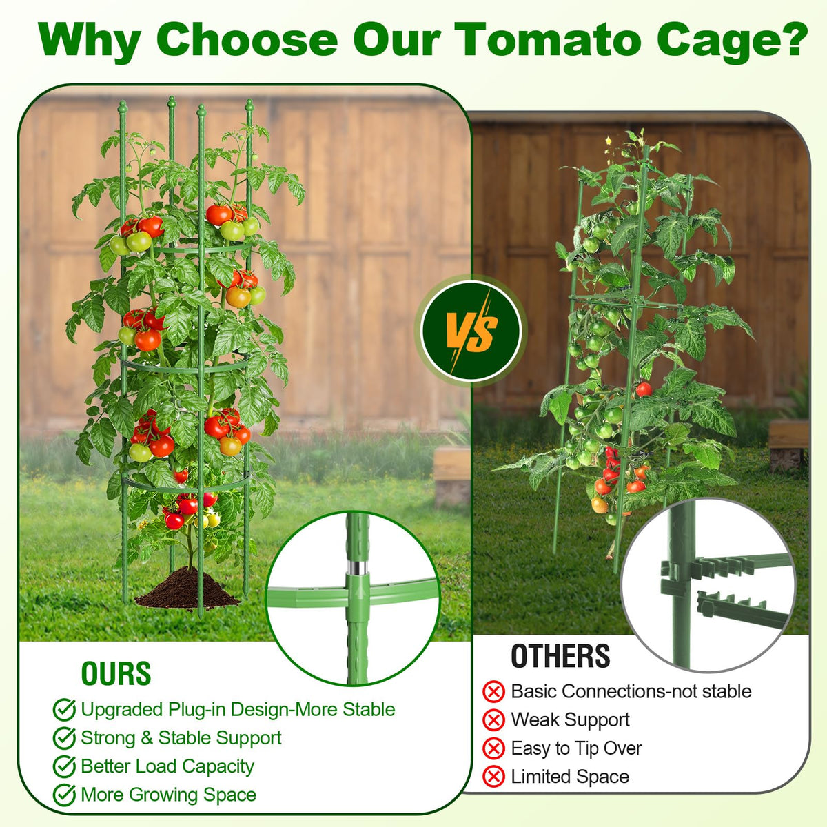 Fabulas Tomato Cage, 59 Inch Adjustable Tomato Plant Support Cages for Garden and Pots, Steel Core Plastic Coated Trellis for Raised Bed Climbing Plants Cucumber Beans Vegetable Flower Fruit, 3 Pack