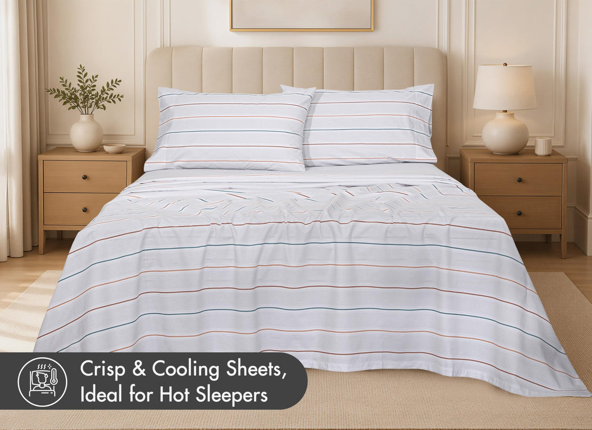 RUVANTI 100% Cotton Percale Sheets Queen Size, Chevron Twill Stripe
