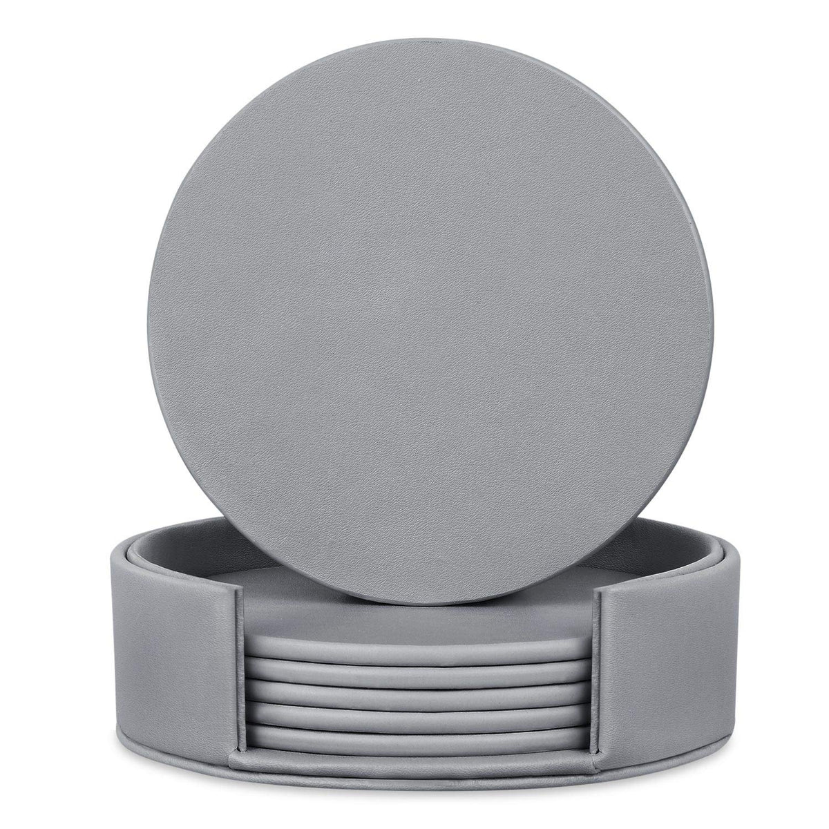 6 Pieces Grey Coasters, Coasters for Drinks with a Holder Cup Mat Pad Protect Furniture from Coffee or Tea Marks(Grey, Round)