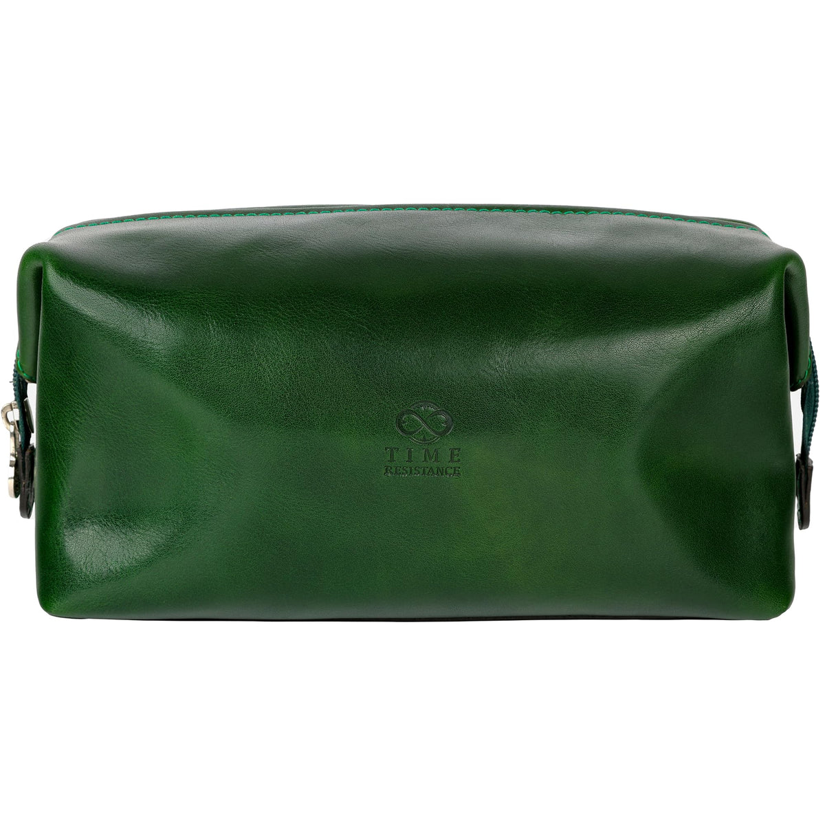 Time Resistance Leather Toiletry Bag - Italian Cosmetic Case Dopp Kit (Green)