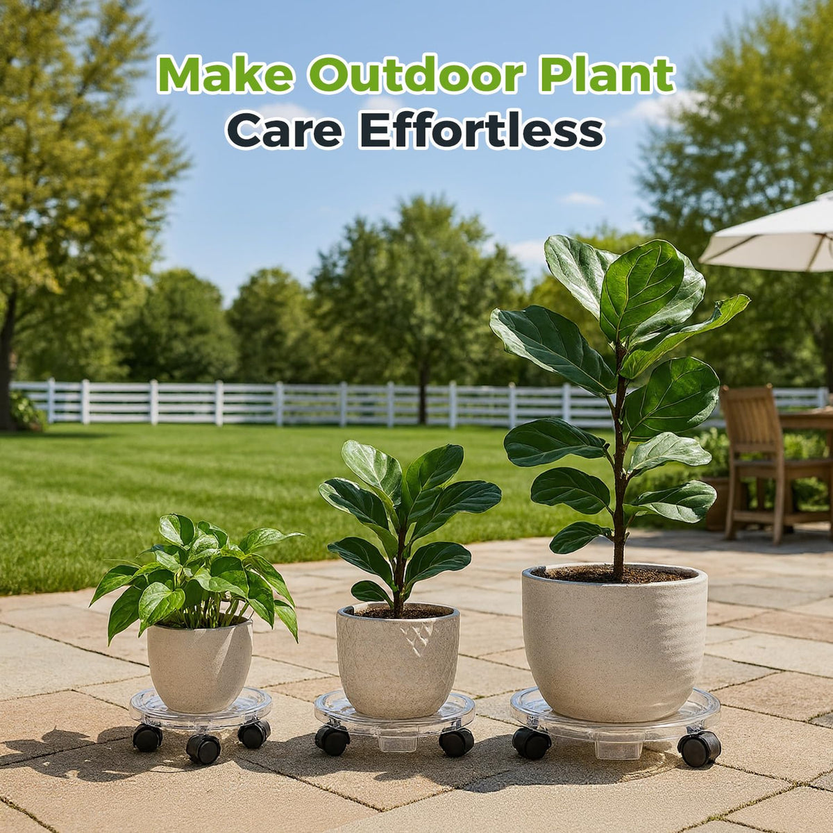 KvyusFlourish 4 Packs 18 inches Extra-large Clear Plant Caddy Plant Saucers on Wheels Rolling Plant Stands Heavy-duty Plant Dolly Plastic Planter Roller Base Pot Movers Outdoor Plant Tray Coaster